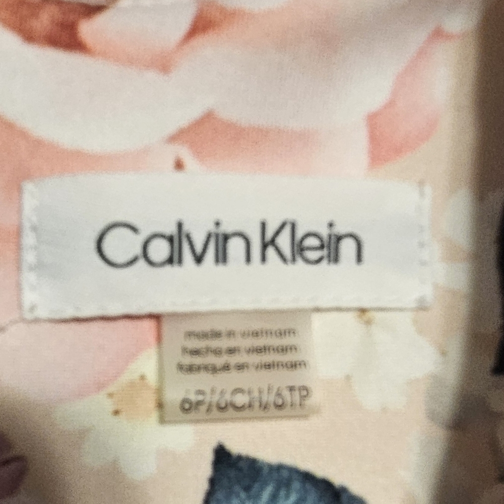 Calvin Klein Floral Midi Dress in Cream and Pink - Picture 2 of 4